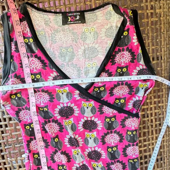 Contro Corrente Pink Black and White Drop Waist Sleeveless Owl Print Dress S - Picture 4 of 9